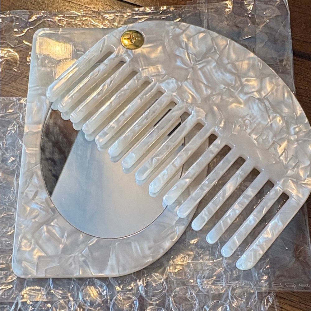 White Hair Comb/mirror with Gold Accent - Picture 2 of 3